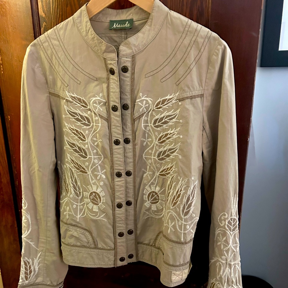 Vintage Maude jacket with embroidered details and leather accents